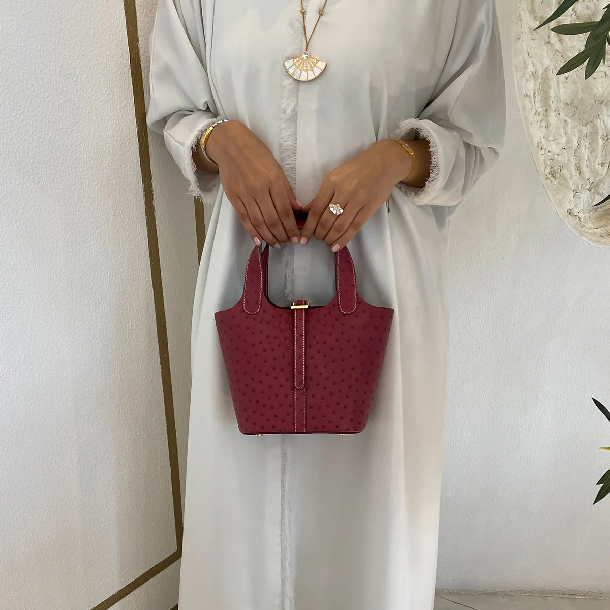 Alyazia Ostrich Leather / Burgundy