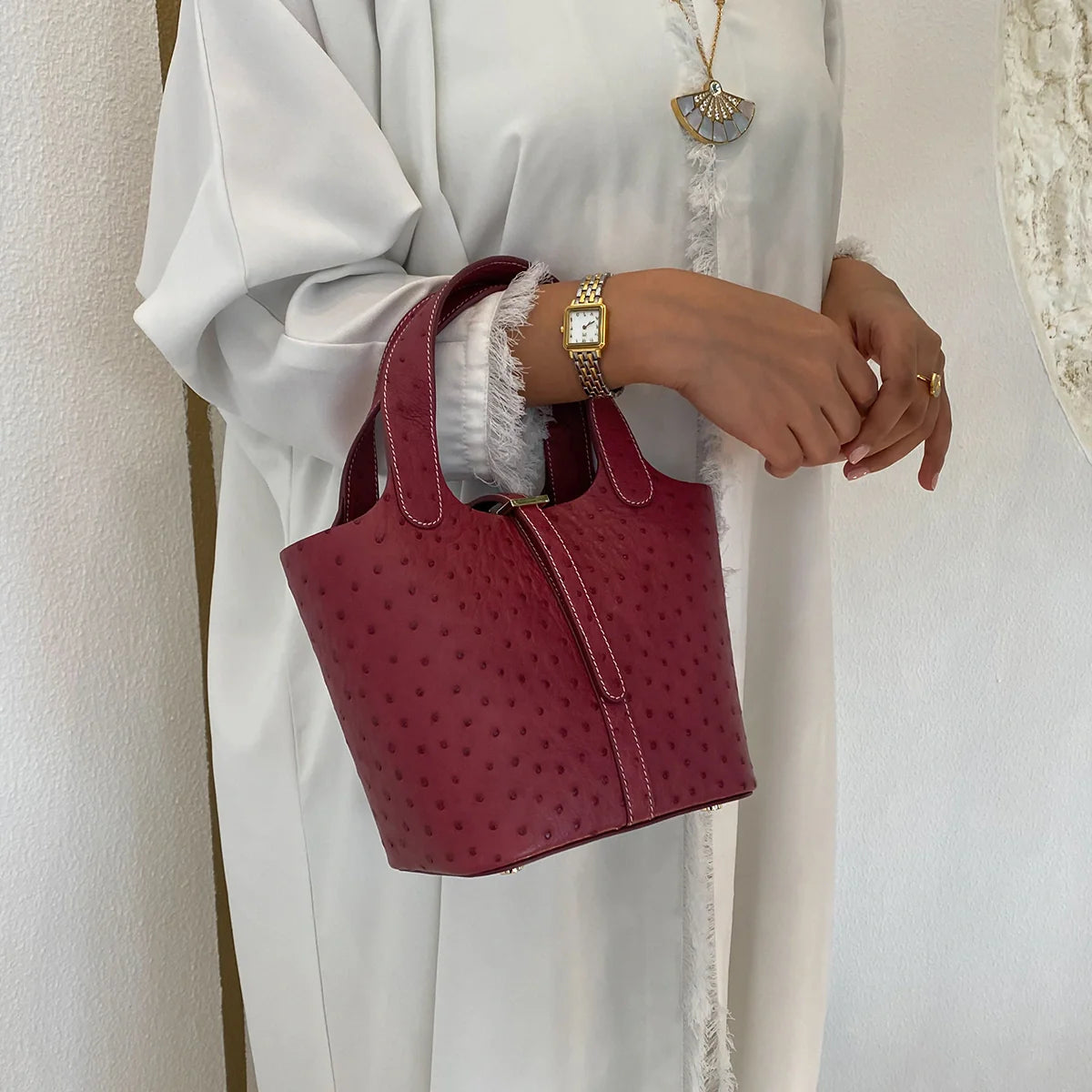 Alyazia Ostrich Leather / Burgundy