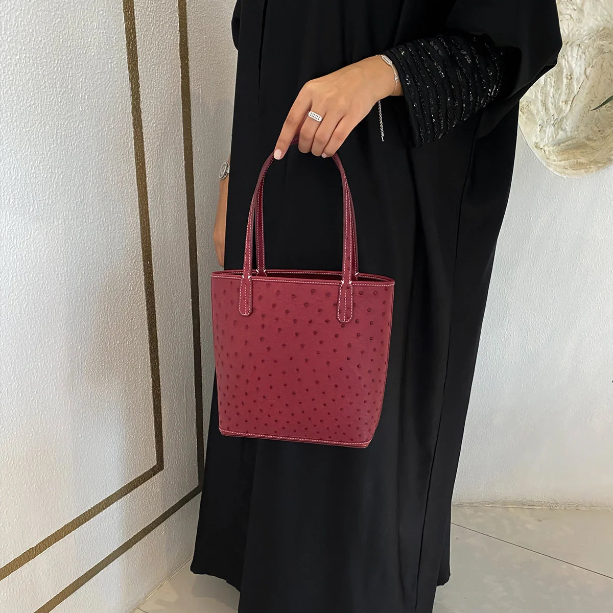 Mini Tote Ostrich Leather / Burgundy