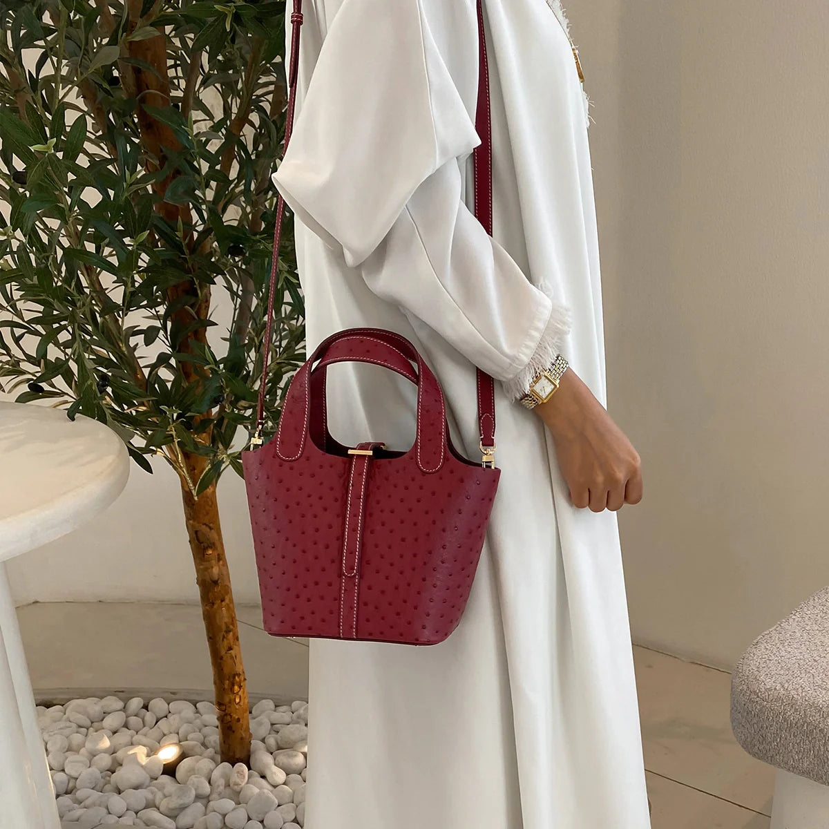 Alyazia Ostrich Leather / Burgundy