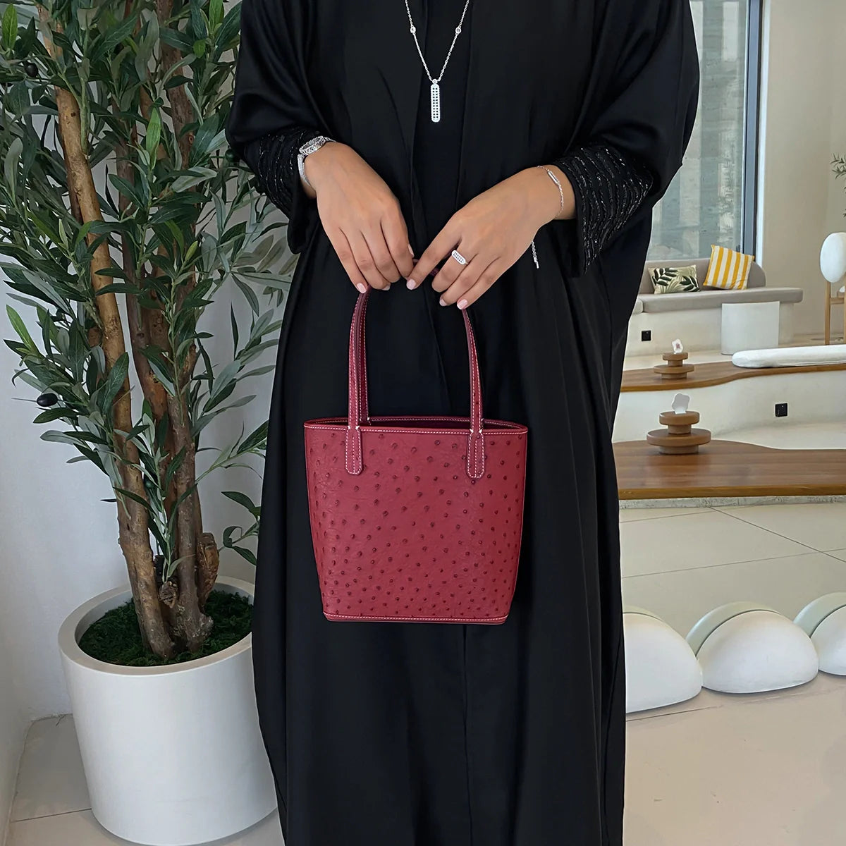 Mini Tote Ostrich Leather / Burgundy