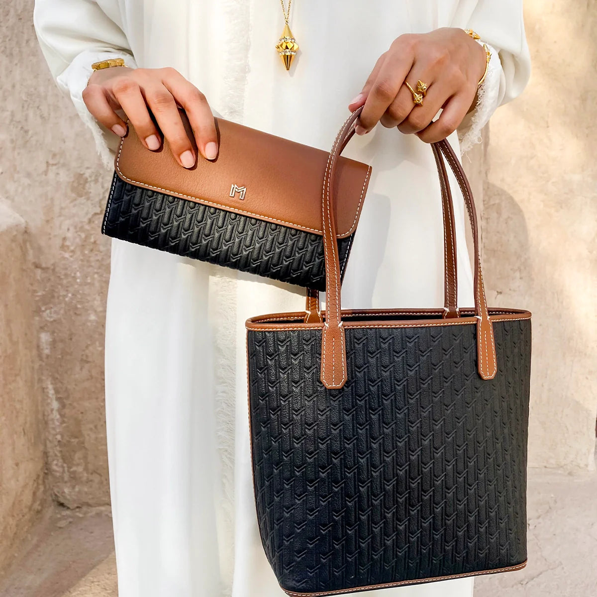 Camel Leather Black & Tan / Silver