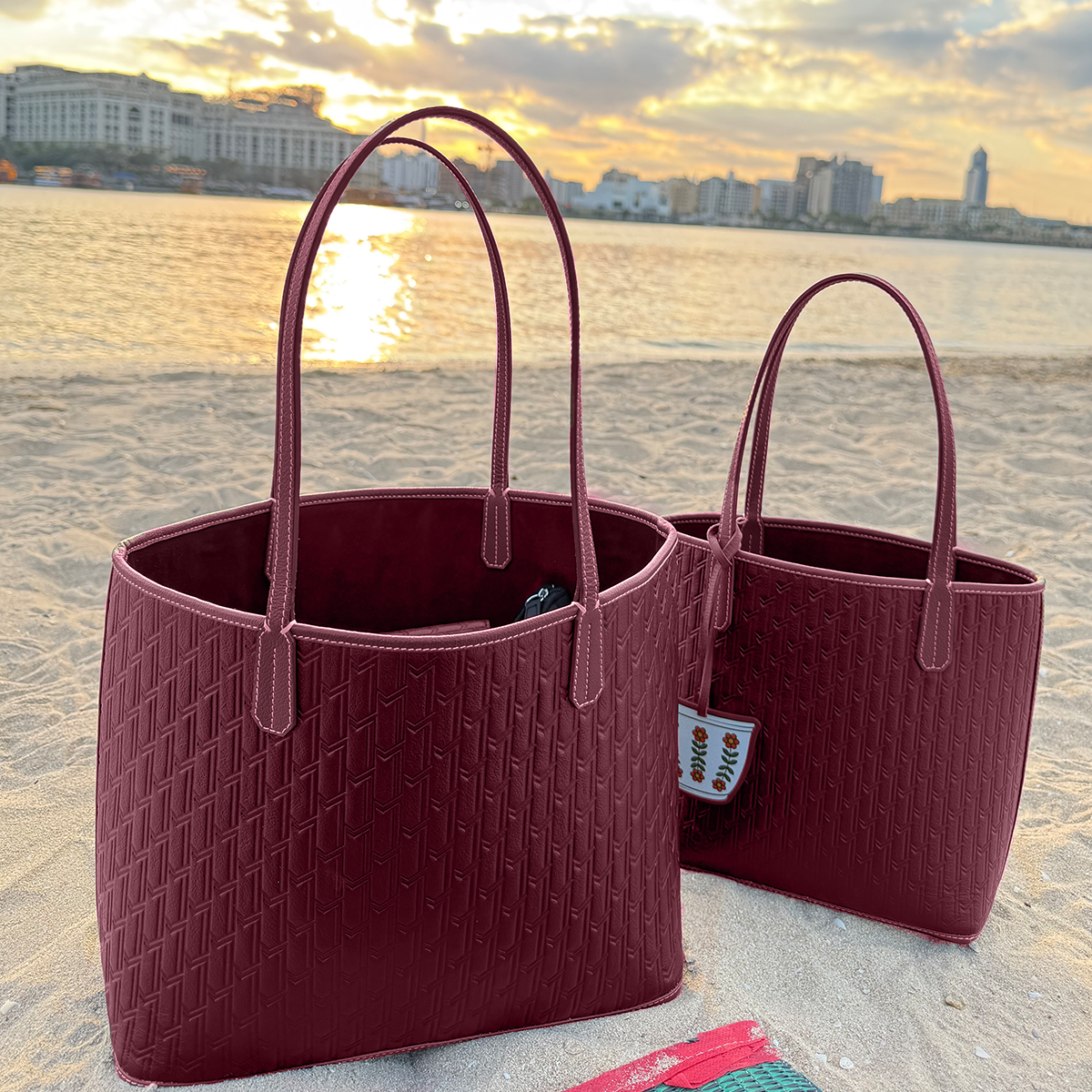Burgundy Travel Tote / Mini tote / Long Wallet / Mini Wallet - Gift Set