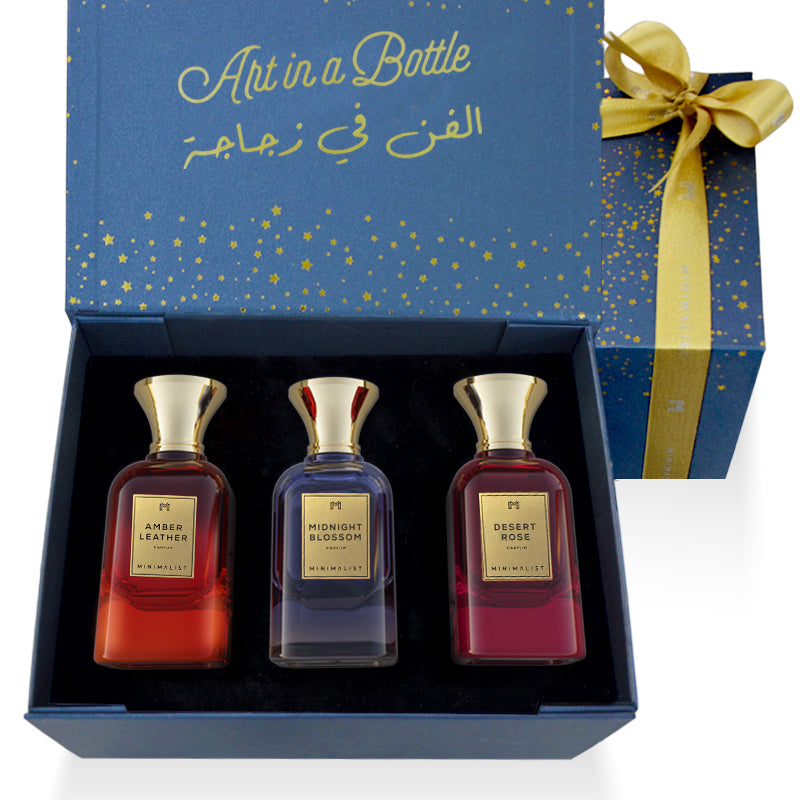 مجموعة هدايا عطر ميدنايت بلوسوم / جلد العنبر / عطر وردة الصحراء